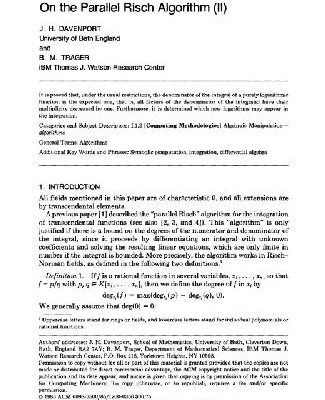 خرید و دانلود نسخه کامل کتاب Parallel Risch algorithm II