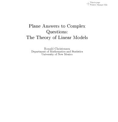 خرید و دانلود نسخه کامل کتاب Plane answers to complex questions: the theory of linear models