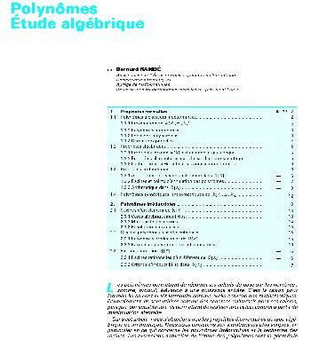 خرید و دانلود نسخه کامل کتاب Polynomes, etude algebrique