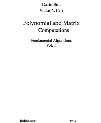 خرید و دانلود نسخه کامل کتاب Polynomial and Matrix Computations. Fundamental Algorithms