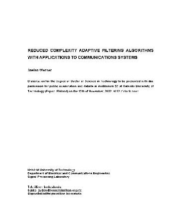 خرید و دانلود نسخه کامل کتاب Reduced Complexity Adaptive Filtering Algorithms with Applications to Communications Systems