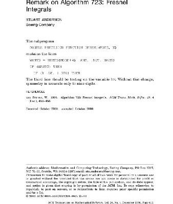 خرید و دانلود نسخه کامل کتاب Remark on algorithm 723 (Fresnel integral)
