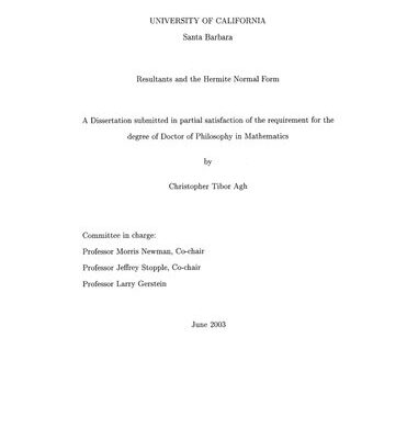 خرید و دانلود نسخه کامل کتاب Resultants and the Hermite Normal Form