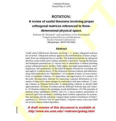 خرید و دانلود نسخه کامل کتاب Rotation: A review of useful theorems involving proper orthogonal matrices referenced to three-dimensional physical space