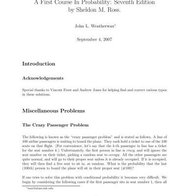 خرید و دانلود نسخه کامل کتاب Solution Manual for First Course In Probability