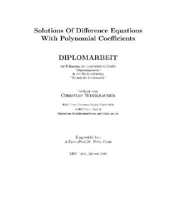 خرید و دانلود نسخه کامل کتاب Solution of difference equations with polynomial coefficients