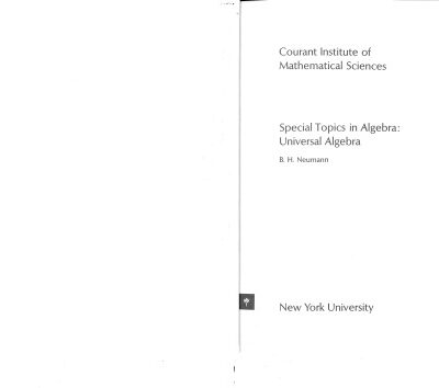 خرید و دانلود نسخه کامل کتاب Special Topics in Algebra: Universal Algebra
