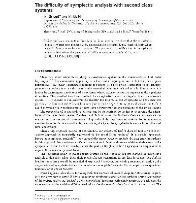 خرید و دانلود نسخه کامل کتاب The difficulty of symplectic analysis with second class systems