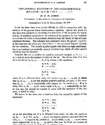 خرید و دانلود نسخه کامل کتاب The General Solution of the Indeterminate Equation Ax + By + Cz +… = r