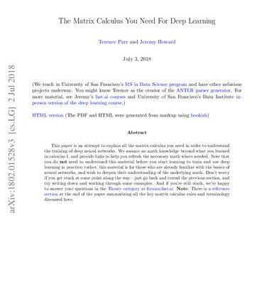خرید و دانلود نسخه کامل کتاب The Matrix Calculus You Need for Deep Learning