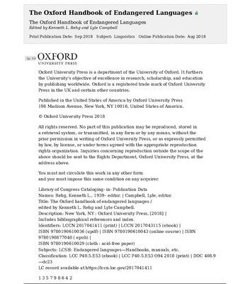 خرید و دانلود نسخه کامل کتاب The Oxford Handbook of Endangered Languages