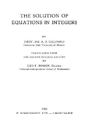 خرید و دانلود نسخه کامل کتاب The Solution of Equations in Integers
