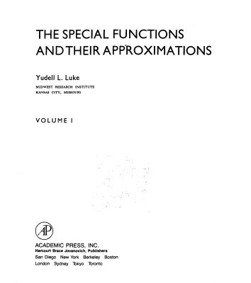 خرید و دانلود نسخه کامل کتاب The special functions and their approximations Volume 1
