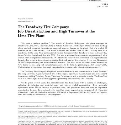 خرید و دانلود نسخه کامل کتاب The Treadway Tire Company: Job Dissatisfaction and High Turnover at the Lima Tire Plant