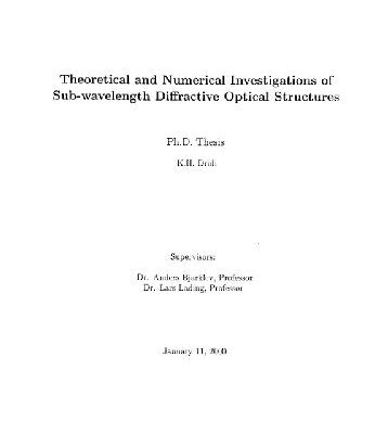 خرید و دانلود نسخه کامل کتاب Theoretical and Numerical Investigations of Sub-wavelength Diffractive Optical Structures