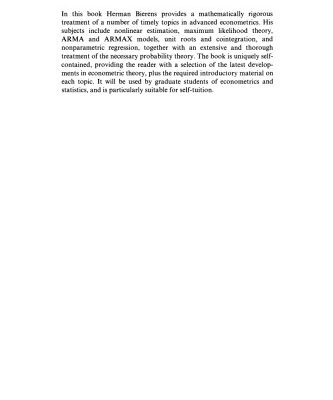 خرید و دانلود نسخه کامل کتاب Topics in Advanced Econometrics: Estimation, Testing, and Specification of Cross-Section and Time Series Models
