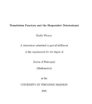خرید و دانلود نسخه کامل کتاب Translation Functors and the Shapovalov Determinant