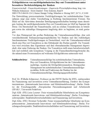 خرید و دانلود نسخه کامل کتاب Unternehmensnachfolge durch Unternehmensverkauf: Eine Analyse der Erfolgsfaktoren von nachfolgeinduzierten Buy-out-Transaktionen unter besonderer Berücksichtigung der Banken