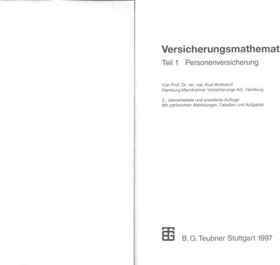 خرید و دانلود نسخه کامل کتاب Versicherungsmathematik, Tl.1, Personenversicherung