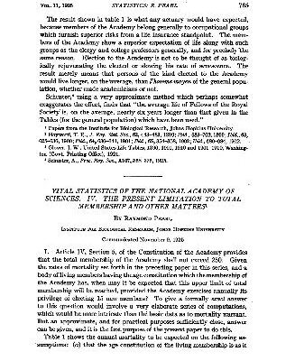 خرید و دانلود نسخه کامل کتاب Vital Statistics of the National Academy of Sciences IV. The Present Limitation to Total Membership and Other Matters