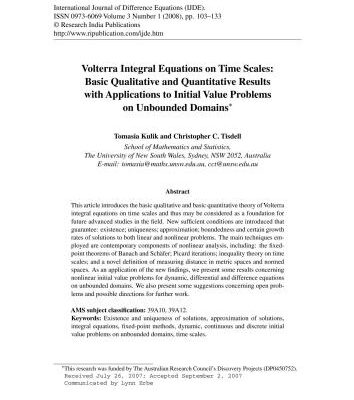 خرید و دانلود نسخه کامل کتاب Volterra Integral Equations on Time Scales: Basic Qualitative and Quantitative Results with Applications to Initial Value Problems on Unbounded Domains