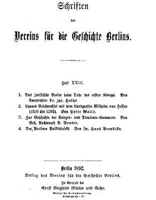 خرید و دانلود نسخه کامل کتاب 1. Das juristische Berlin beim Tode des ersten Königs 2. Lynars Briefwechsel mit dem Landgrafen Wilhelm von Hessen (1576 bis 1592) 3. Zur Geschichte der Kriegs- und Domänenkammern 4. Der Berliner Volksdialekt