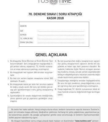 خرید و دانلود نسخه کامل کتاب 70. Tus Deneme Sınavı Kitapçığı