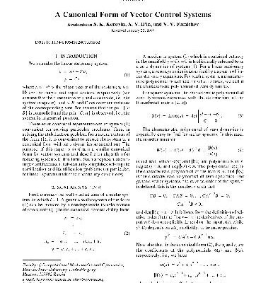 خرید و دانلود نسخه کامل کتاب A Canonical Form of Vector Control Systems