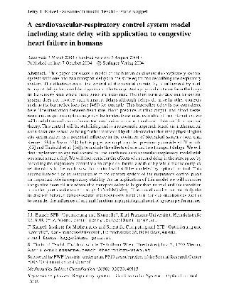 خرید و دانلود نسخه کامل کتاب A cardiovascular-respiratory control system model including state delay with application to congestive heart failure in humans