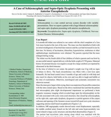 خرید و دانلود نسخه کامل کتاب A Case of Schizencephaly and Septo-Optic Dysplasia Presenting with Anterior Encephalocele