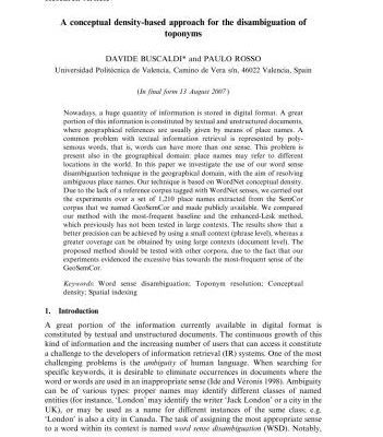 خرید و دانلود نسخه کامل کتاب A conceptual density-based approach for the disambiguation of toponyms