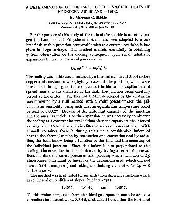 خرید و دانلود نسخه کامل کتاب A Determination of the Ratio of the Specific Heats of Hydrogen at 18 and -190C