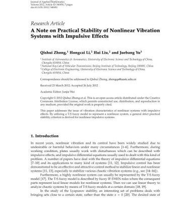 خرید و دانلود نسخه کامل کتاب A Note on Practical Stability of Nonlinear Vibration Systems with Impulsive Effects