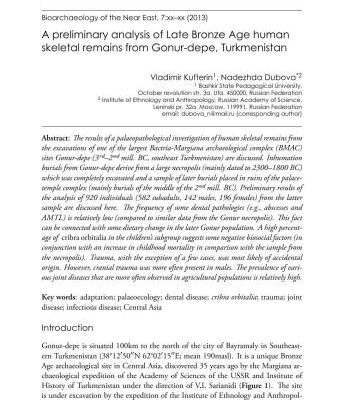 خرید و دانلود نسخه کامل کتاب A preliminary analysis of Late Bronze Age human skeletal remains from Gonur-depe, Turkmenistan