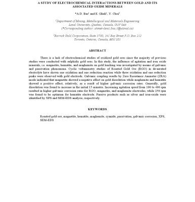 خرید و دانلود نسخه کامل کتاب A STUDY OF ELECTROCHEMICAL INTERACTIONS BETWEEN GOLD AND ITS ASSOCIATED OXIDE MINERALS