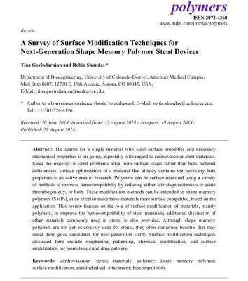خرید و دانلود نسخه کامل کتاب A Survey of Surface Modification Techniques for Next-Generation Shape Memory Polymer Stent Devices