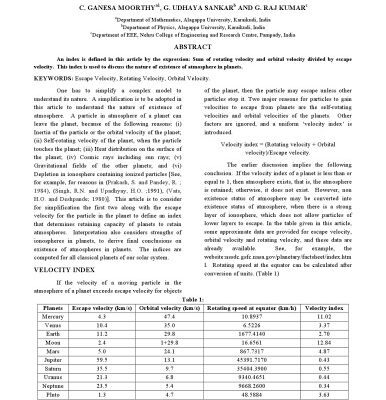خرید و دانلود نسخه کامل کتاب A VELOCITY INDEX FOR EXISTENCE OF ATMOSPHERE IN A PLANET