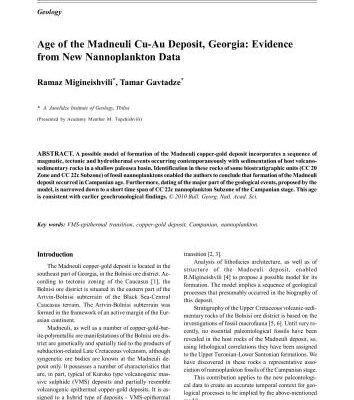 خرید و دانلود نسخه کامل کتاب Age of the Madneuli Cu-Au Deposit, Georgia: Evidence from New Nannoplankton Data