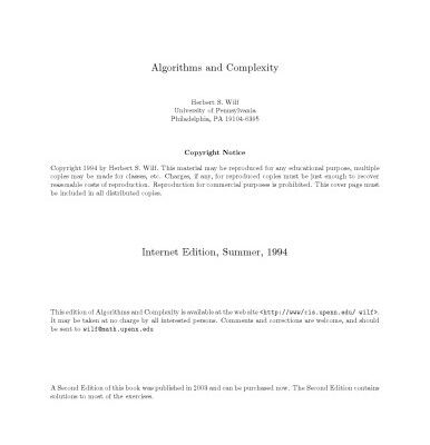 خرید و دانلود نسخه کامل کتاب Algorithms and Complexity (Internet edition, 1994)