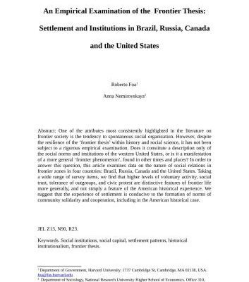 خرید و دانلود نسخه کامل کتاب An Empirical Examination of the Frontier Thesis. Settlement and Institutions in Brazil, Russia, Canada and the United States