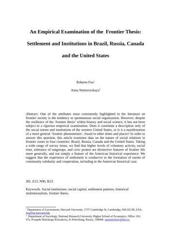 خرید و دانلود نسخه کامل کتاب An Empirical Examination of the Frontier Thesis. Settlement and Institutions in Brazil, Russia, Canada and the United States_68c07ecbe3e4d.jpeg خرید و دانلود نسخه کامل کتاب An Empirical Examination of the Frontier Thesis. Settlement and Institutions in Brazil, Russia, Canada and the United States
