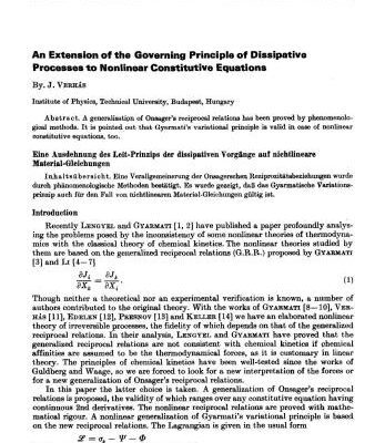 خرید و دانلود نسخه کامل کتاب An Extension of the Governing Principle of Dissipative Processes to Nonlinear Constitutive Equations