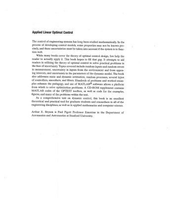 خرید و دانلود نسخه کامل کتاب Applied Linear Optimal Control:Examples and Algorithms