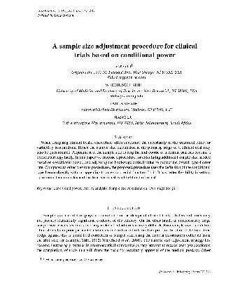 خرید و دانلود نسخه کامل کتاب [Article] A sample size adjustment procedure for clinical trials based on conditional power