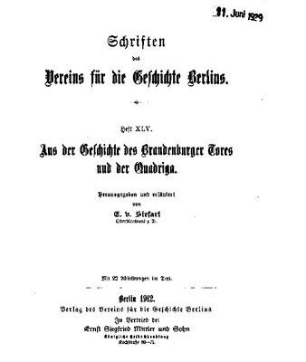 خرید و دانلود نسخه کامل کتاب Aus der Geschichte des Brandenburger Tores und der Quadriga