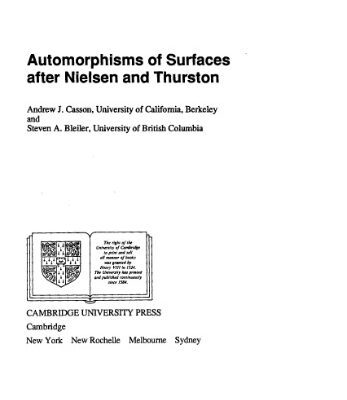 خرید و دانلود نسخه کامل کتاب Automorphisms of Surfaces after Nielsen and Thurston