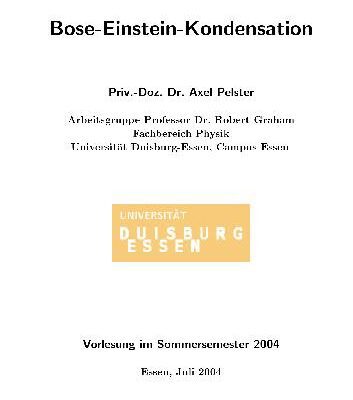 خرید و دانلود نسخه کامل کتاب Bose Einstein Kondensation 001