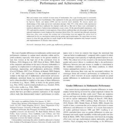 خرید و دانلود نسخه کامل کتاب Can stereotype threat explain the gender gap in mathematics performance and achievement?