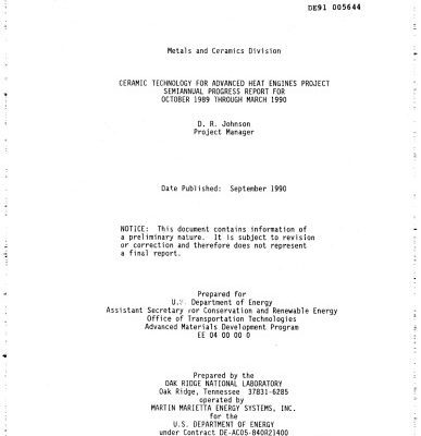 خرید و دانلود نسخه کامل کتاب Ceramic Technology for Advanced Heat Engines [prog rpt Oct 89 – Mar 90]