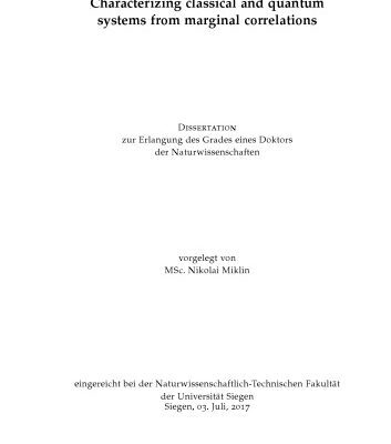 خرید و دانلود نسخه کامل کتاب Characterizing classical and quantum systems from marginal correlations[PhD Thesis]